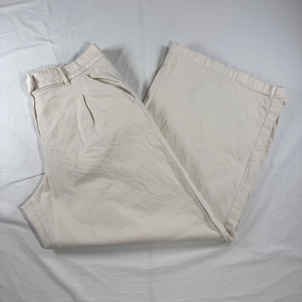 American Eagle Women's Size 14 Cream Stretch Pleated Wide Leg Pants
